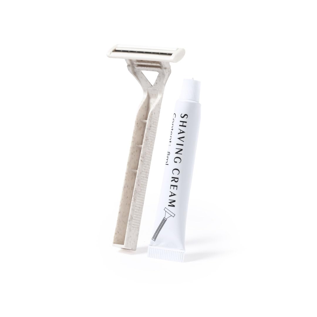 50 Set de Afeitado Ecológico para Hoteles – Maquinilla - Cuchilla de afeitar de Doble Hoja y Gel de Afeitar de 8gr, Clásica – Presentado en Caja Individual Eco
