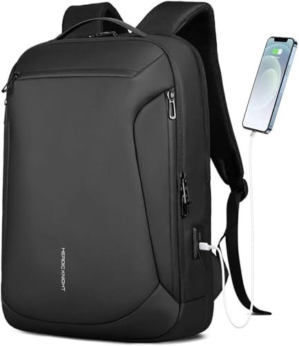 hk Mochila para ordenador portátil de 15,6 pulgadas, delgada, con USB-C y USB-A, antirrobo, resistente al agua, para viajes y trabajo, 25 l, color negro