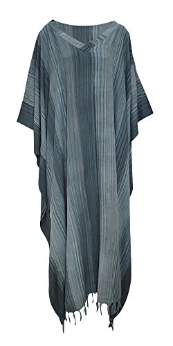 Kaftan rayé pour femme fait main ethnique robe longue bohème en coton naturel respirant