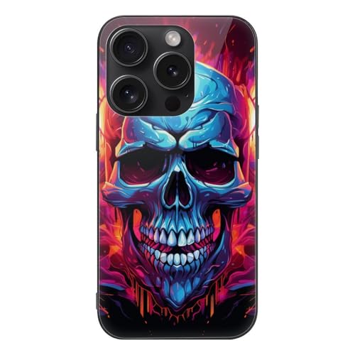CRIVOTA for iPhone 15 Pro Case - All-New Colorful Skull Design, Glass Back + TPU Inner Shell, Military-Grade Dual Protection, Extreme Slimness, Precise Cutouts, Cell Phone Cases for Boys Girls