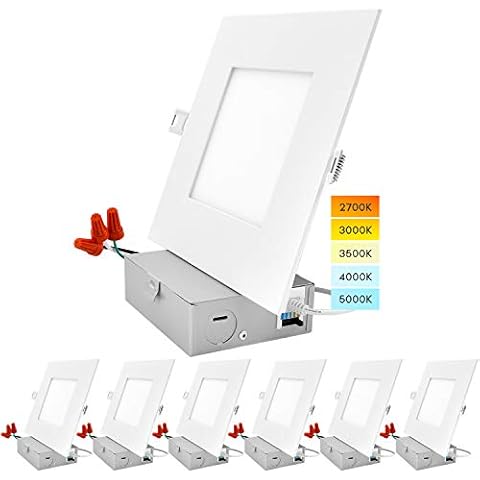 LUXRITE 6 Inch Ultra Thin Square LED Recessed Lighting, 5 Color Temperature Options 2700K - 5000K, Dimmable LED Downlight, 12W, IC & Wet Rated, 1000 Lumens, Canless LED Recessed Light, ETL (6 Pack) Cover