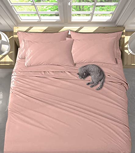 King Bed Sheets | Microfiber Bed Sheet Set | Soft, Wrinkle Resistant & Fade Stain Resistant Bedding | Set Of 4 Pieces – 1 Flat Sheet, 1 Deep Pocket Fitted Sheet, 2 Pillowcases – King, Rose Gold #TOP4