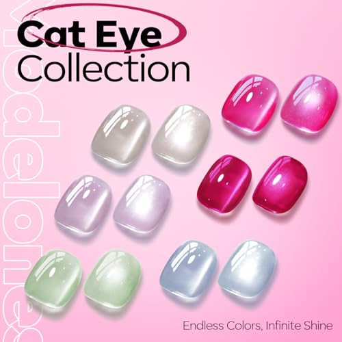 Image of modelones Hot Pink Cat Eye Gel Nail Polish Pink Glitter Holographic Pink Cat Eye Neon Shimmer Reflective Translucent U v Gel Magnetic Nail Polish 15ML