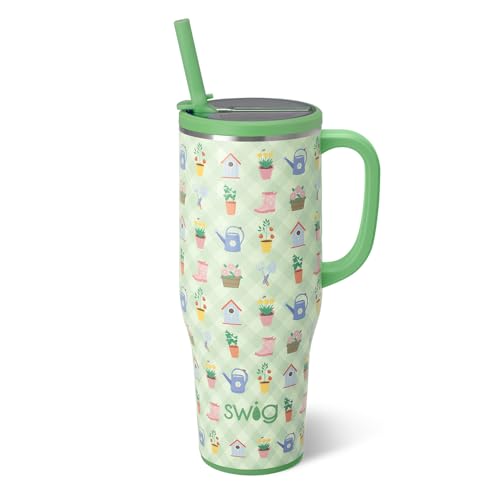 Image of Swig Life 40oz Leak Proof Mega Mug, 40oz Leak Proof Tumbler with Handle and Straw, Extra Large Insulated Tumblers, Cup Holder Friendly Travel Mug, Reusable Leakproof Water Bottle (Green Thumb)