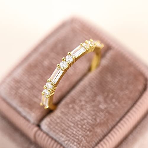 Shinyso Gold Plated Wedding Band For Women Baguette Round Cubic Zirconia Thin Stackable Rings Eternity Band Size 8 #TOP2