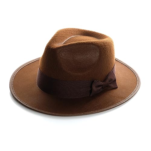 Sombrero Explorer – Paquete de 1 – Sombrero Fedora marrón con banda marrón oscuro – Accesorio de disfraz de película de televisión para adultos