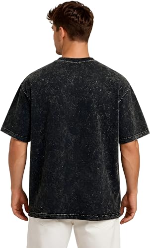 Image of Amazon Brand - Anarva Men's Oversized Acid Wash T-Shirt | Premium Cotton Relaxed Fit | Drop Shoulder Half Sleeve Casual Streetwear Tee for Men