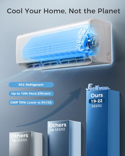 Feelfunn 18000 BTU Mini Split AC/ Heizsystem, 20 SEER2 230V, kühlt Räume bis zu 1250 Quadratmeter, Klimaanlage mit Installationsset, Fernbedienung, WLAN- Steuerung, geräuscharm, kompatibel m-5