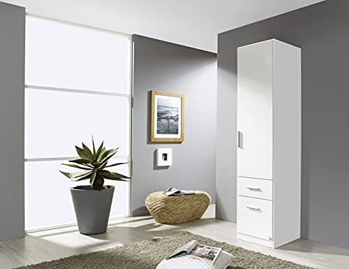 Rauch Möbel Celle, Kleiderschrank für Schlafzimmer, Kinderzimmer, Babyzimmer, Garderobe, Flur, 1-türig, 2 Schubladen, Farbe Hochglanz Weiß/Weiß, Breite 47 cm