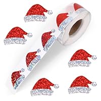 500pcs Santa Hat Stickers, Glitter Christmas Hat Stickers Roll Self-Adhesive for Xmas Envelopes Cards Gifts Party Decorations Holiday Supplies