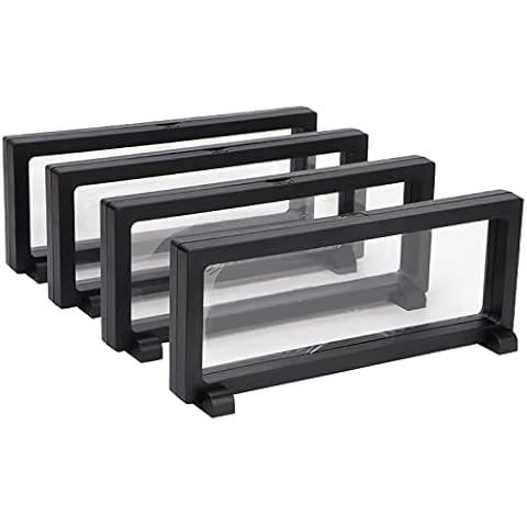 sdoot 3D Floating Display Case, Black Coin Holder Display 4pcs, 3D Floating Display Case for Challenge Coins Jewelry Specimen, 9’’ × 3.5’’ × 0.75’’ 3D Floating Frame Cover