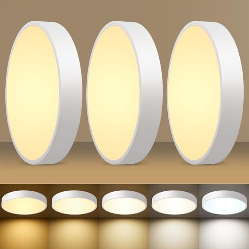 Image of Flush Mount Ceiling Light Fixtures White LED Dimmable 5CCT 12In 24W 3Pack