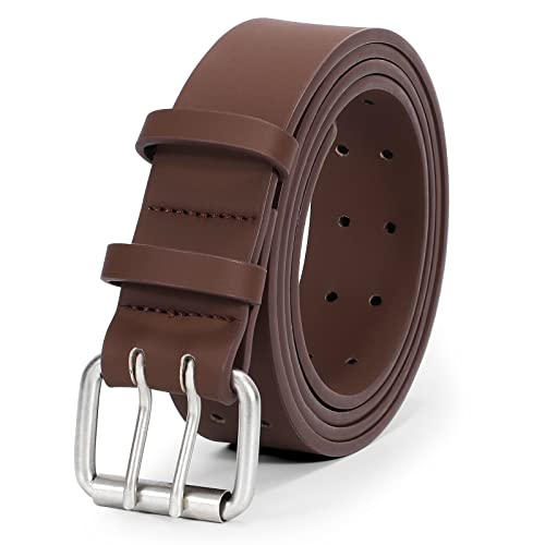 Image of JASGOOD Men Double Prong PU Leather Belt Casual Work Heavy Duty Belt Double Grommet Holes Belt for Jeans