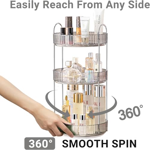 Image of Xmart India 360 Rotating Makeup Organizer - Transparent Cosmetic & Skincare Storage Rack for Dressing Table Lipstick, Perfume, Beauty Accessories & Bathroom Counter Organizer (3 Layer, Clear)