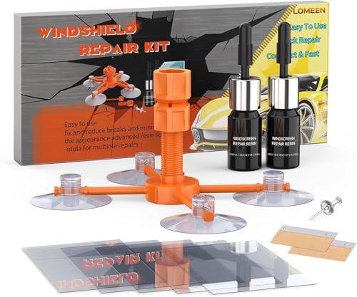 LOMEEN Windshield Repair Kit, Universal Glass Crack Repair Resin,Quick-Fix Windshield Crack Repair Kit with Suction Cup for Fixing Car Chips Scratches Cracks & Bulls-Eye 2 Pack