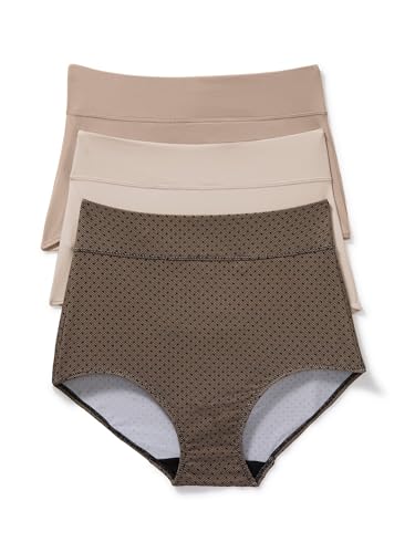 Warners® Blissful Benefits Women's Dig-Free Microfiber Brief 3-Pack, Black LACE DOT/Butterscotch/Toasted Almond, XX-Large
