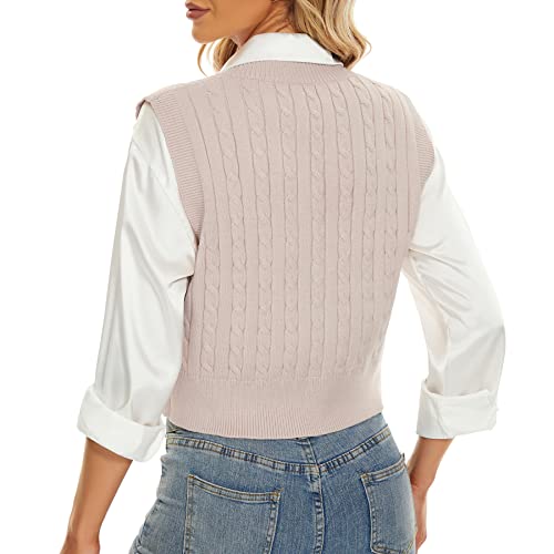 Zando Sweater Vest Women Sleeveless V-Neck Loose Argyle Preppy Style Soild Color Knitted Vest Oversized Casual Pullover Crop Knit Sweater Vests For Women Trendy Khaki Small #TOP4