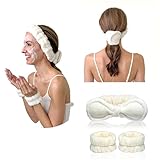 Gnarley Charley Face Washing Headband Set with Wristbands - Ivory - Women Hair Care Accessory for Facial - Includes Soft & Absorbable Face Wash Wristbands and Adjustable Bunny Ears Headband
