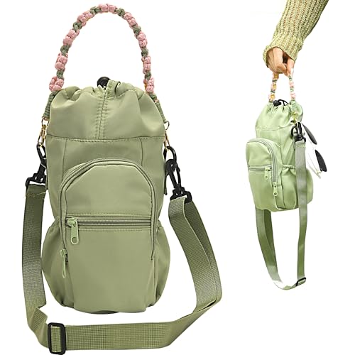 Holder With Strap,25oz/40oz/64oz Water Bottle Carrier Sling Bag With Phone Pocket Crossbody Adjustable Shoulder With Hand Strap For Walking(green)