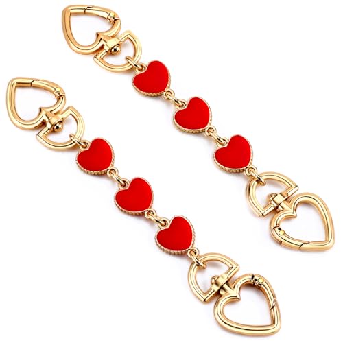 Tmtains 2Pcs Purse Extender Chain Gold Bag Extender Chain Hearts Purse Strap Extender Red Purse Strap Replacement Purse Accessories Bag Charms for Handbags Cross Body Bag DIY Purse Making Supplies