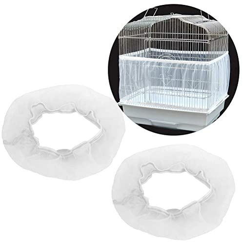 Image of Fdit Bird Cage Cover, 2PCS Bird Cage Cover Birdcage Polyester Mesh Cover Seed Catcher Universal Parrots Cage Accessories(White)