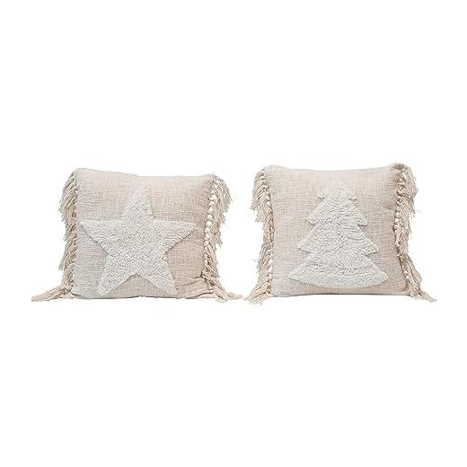 Creative Co-Op, Cream, Cotton Blend Punch Hook Pillow, 2 Styles