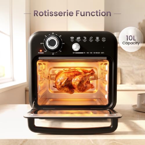 Image of iBELL AEROWAVE10G Air Fryer Oven 10Ltr, 1400W with Rotisserie, Bake, Grill, Roast & Dehydrate, 6 Preset Cooking Modes Black