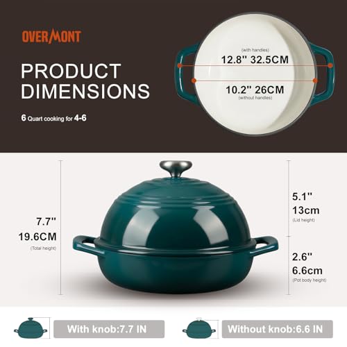Overmont Gusseisen Topf Emaille Brotbacktopf - 5.7L Bräter Schmortopf mit Deckel und Kochbuch – für Küche Backen Schmoren Braten - Seeblau – Ansicht 5
