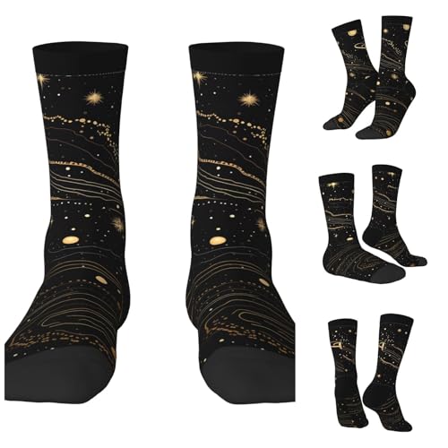 LZQPOEAS Gold and silver space themed Athletic Socks Unisex Cushioned Crew Socks Hiking Running Calf Sock Soft Above Ankle Sock