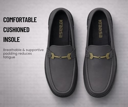 Image of Kraasa Men's Casual Loafers | Synthetic Leather Upper | Comfortable PU Sole | Slip-On Buckle Office, Party Shoes