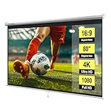 VIVOHOME 80 Inch 16:9 Pull Down Projector Screen, HD 4K Retractable Movie Screen for Indoor Home Theater and Office, Manual Projection Screen with Auto Locking (70Wx40H Inch Display Area)