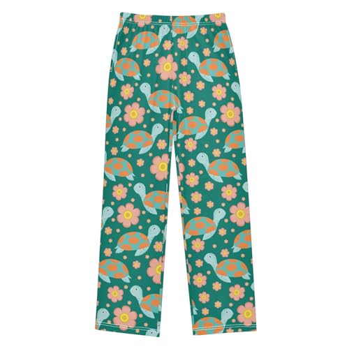 Turtle Flowers Boys Long Pants Soft Trousers Elastic Waist Kids Lounge Bottoms with Pockets S-XL