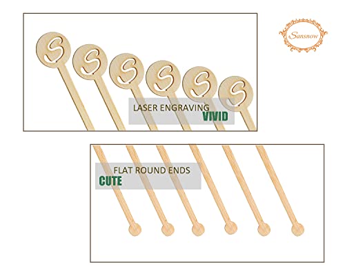 Sansnow Bamboo Coffe Stirrers, Disposable Drink Stir Sticks, Letter S Pattern Stirring 60 Counts, 6.9"(S) #TOP2