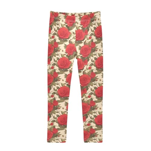 KLL Floral Pattern Red Roses Toddler Girls Cotton Pants Soft High Waisted Sweatpants Exercise