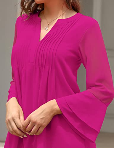 Belongsci Women's 2023 Summer Tunic Dress V Neck Bell Sleeve Casual Loose Flowy Swing Shift Dresses Mini Dress #TOP4