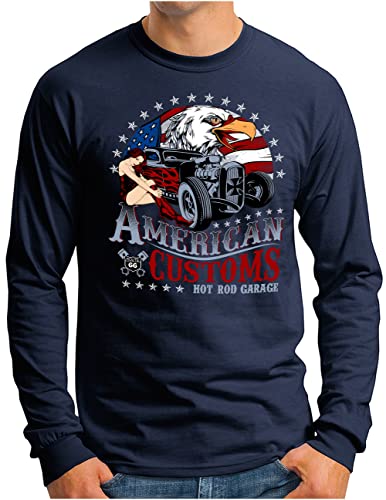 T-shirt manches longues homme OM3 US Pin Up Hot Rod bleu marine XL