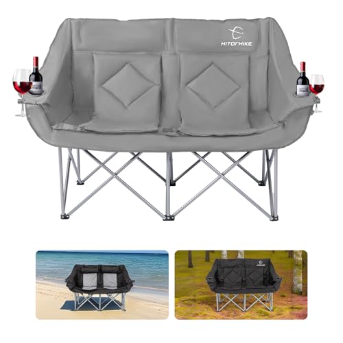HITORHIKE Double Camping Chair Heavy Duty Oversized Folding Loveseat Camping Chair - Single/Double