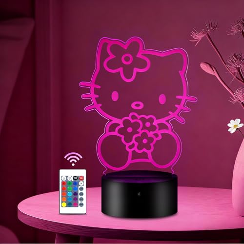 HooJtny Veilleuse kitty, Lampe pour Enfants, 3D LED 16 Couleurs avec Télécommande, USB Rechargeable, pour enfants, Cadeau pour Petite Amie avec gadget Kitty