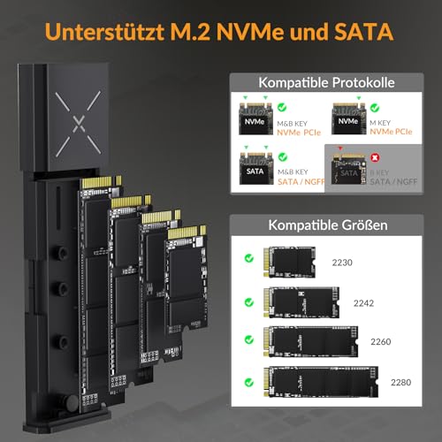 M.2 NVMe und SATA SSD Gehäuse Adapter von iDsonix