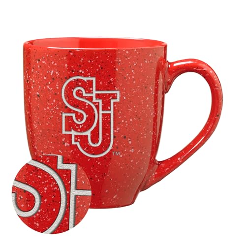 Rico Industries NCAA St. Johns Red Storm Primary Logo Red 16 oz Team Color Laser Engraved Speckled Ceramic Coffee Mug