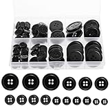 100 Stück runde schwarze Knöpfe aus Kunstharz mit 4 Löchern, 5 Größen, gemischte Nähknöpfe mit Aufbewahrungsbox, geeignet zum Nähen von Anzug, Mantel, Hemd und DIY-Dekoration