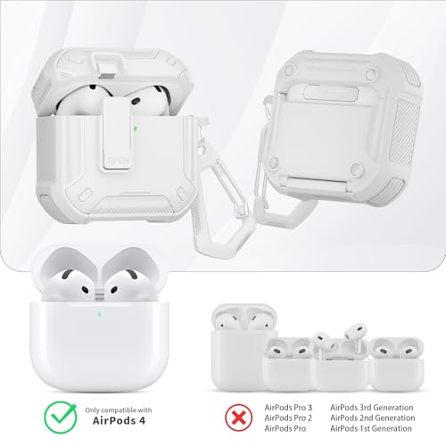 Image of for AirPods 4 Case with Magnetic Secure Lock Clip and Phone Stand, Compatible with Magsafe Charging, with Carabiner&Cleaner kit for Apple iPod 4th Generation Cover(2024) Men Women (White)