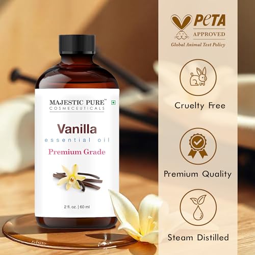 Image of Majestic Pure Vanilla Essential Oil for Diffuser - 2 Fl Oz | 100% Natural Essentials Oils Ideal for Humidifier, Air Freshening, Cleaning Home, Bath, Steam Inhalation and Massage