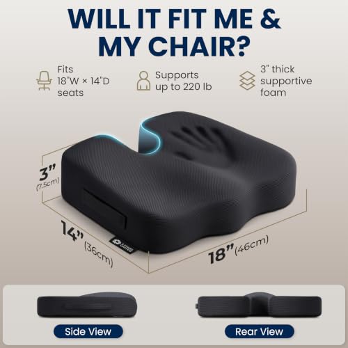 Image of 5 STARS UNITED Seat Cushion - Memory Foam Chair Cushion for Tailbone Pain Relief - Ergonomic Support for Coccyx, Sciatica & Butt - Office, Desk & Gaming Chair, Car Seat, Wheelchair, Airplane, Black