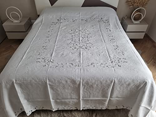 Museale Copriletto in puro lino 100% con ricamo