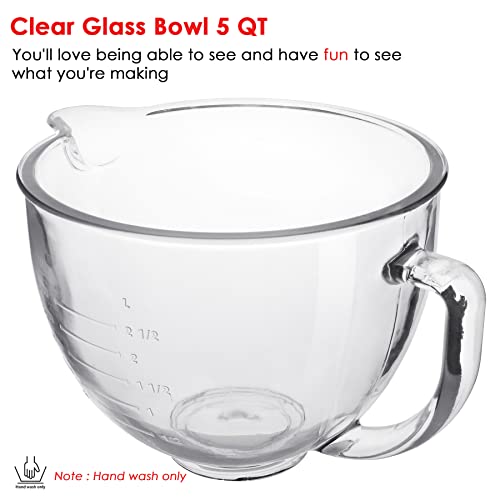 Firjoy Glass Mixing Bowl 5 Qt For Kitchenaid 4.5 And 5 Quart Tilt-Head Stand Mixers #TOP2