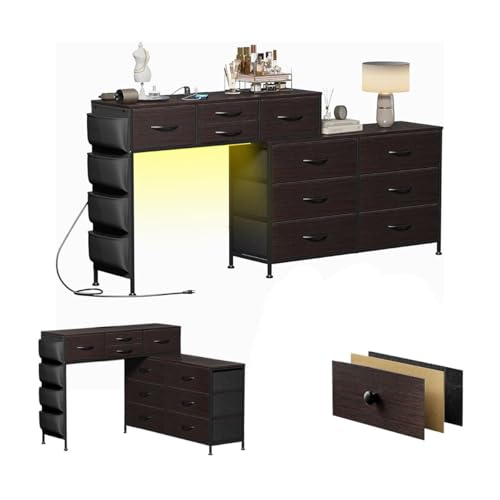 Reviews de Cajonera Con Espejo los 5 más buscados. 41 HOMELYA Vanity Tocador con Diseño Giratorio 90°, Luces LED RGB - Tocador para Recamara con Estación De Carga - 10 Cajones De Almacenamiento, Bolsas Laterales - Color Café