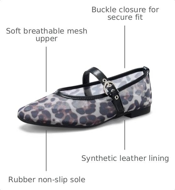 Image of Leopard Flats for Women Mesh Ballet Flats Mary Jane Animal Print Shoes Slip On Casual Breathable Ballerina Flats