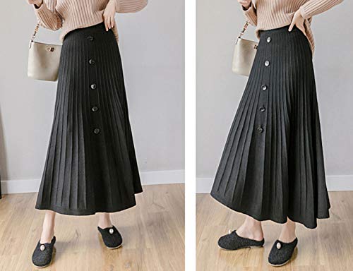 ebossy Women's Elegant Button Front A-Line Swing Flared Midi Long Knitted Sweater Skirt2