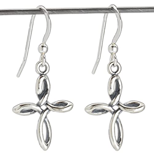 Sterling Silver Celtic Infinity Cross Earrings - Handmade, Solid .925